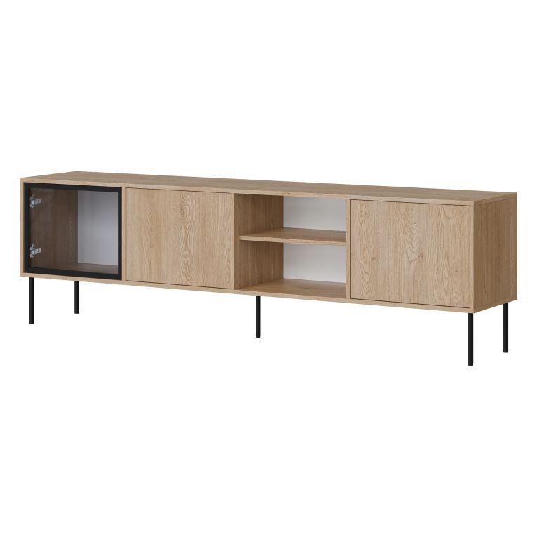 Mobile Porta tv Marrone un Ripiano 3 Ante 200x40x60h cm, Anta Dettaglio Vetro - Fiuggi