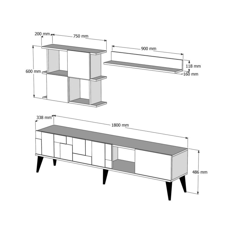 Mobile porta TV Menk, Supporto per televisione da salotto, Credenza bassa da soggiorno, Base porta TV, 180x34h49 cm, Noce e Antracite