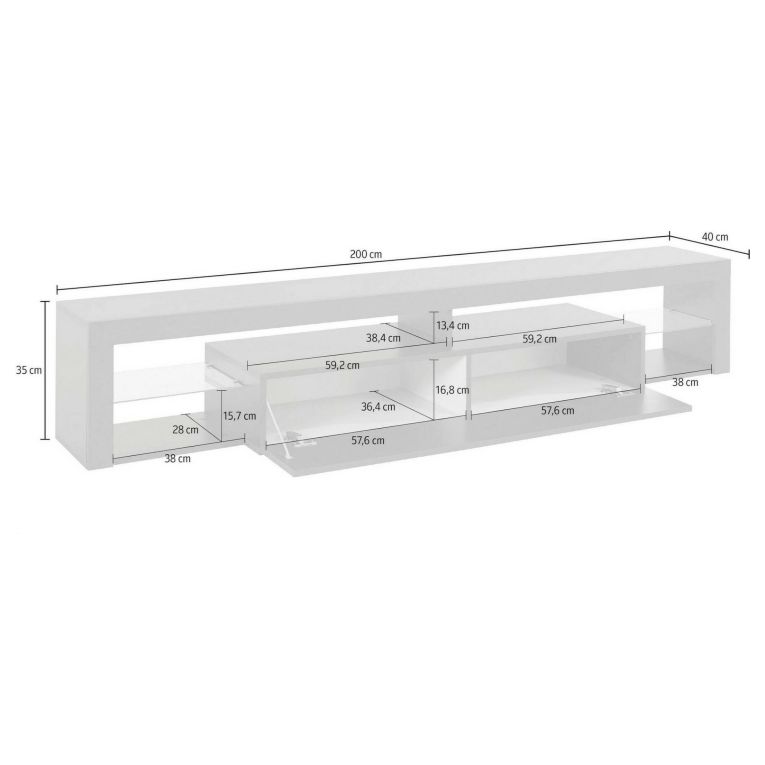 Mobile porta TV Meti, 200x40h35 cm, Bianco lucido