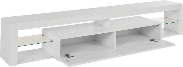 Mobile porta TV Meti, 200x40h35 cm, Bianco lucido
