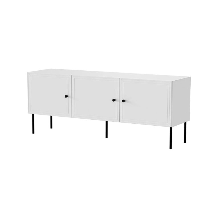 Mobile porta TV Moura, Madia da salotto con tre ante battenti, Rialzato da terra, 151x40 h60 cm, Bianco