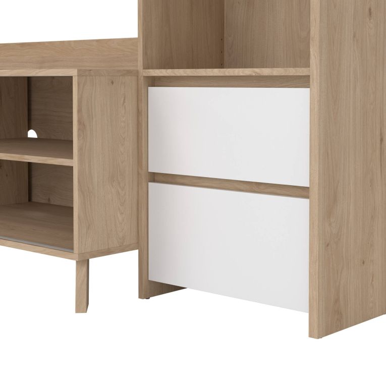 Mobile porta TV Nanette, Credenza da soggiorno, Armadio basso per TV, Base parete attrezzata, 48x209 h183 cm, Rovere e Bianco