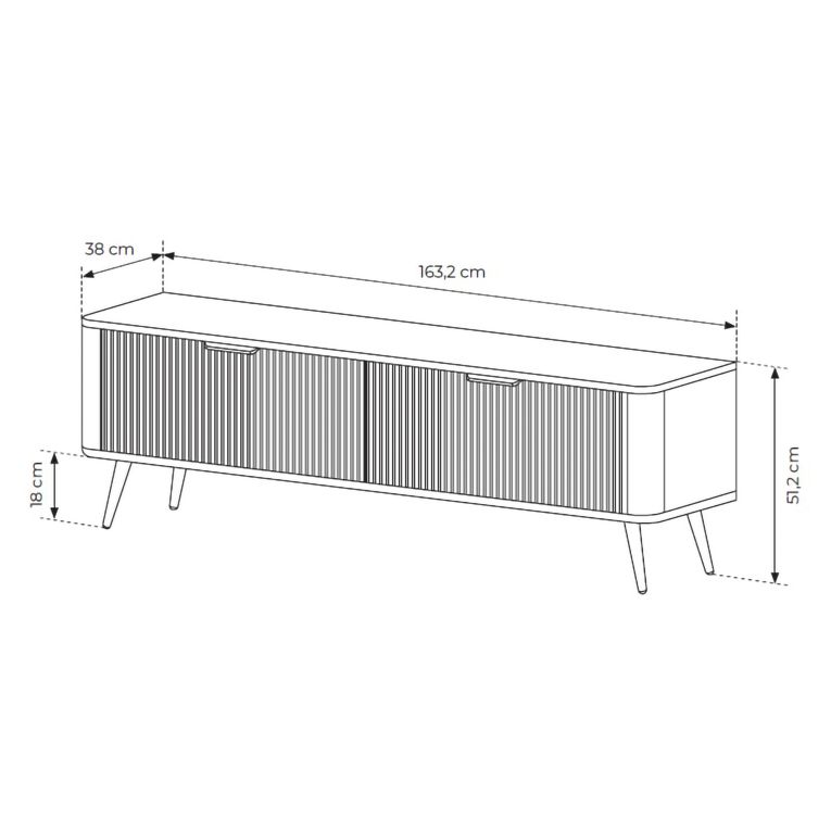 Mobile Porta tv Nero 2 Ripiani 2 Ante 163x38x51h cm, Ante Effetto Rigato con Piedini - Kalase