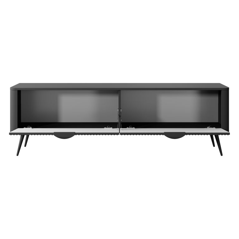 Mobile Porta tv Nero 2 Ripiani 2 Ante 163x38x51h cm, Ante Effetto Rigato con Piedini - Kalase