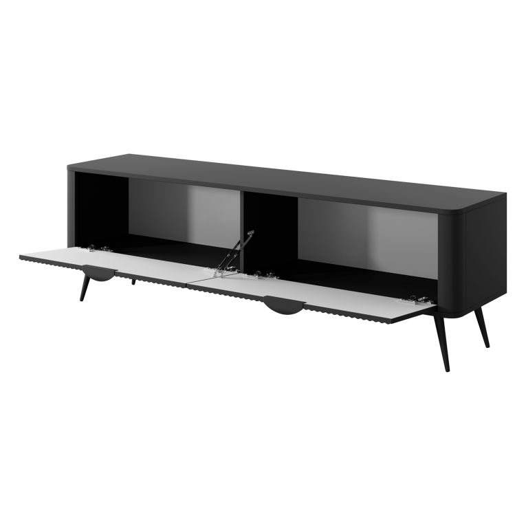 Mobile Porta tv Nero 2 Ripiani 2 Ante 163x38x51h cm, Ante Effetto Rigato con Piedini - Kalase