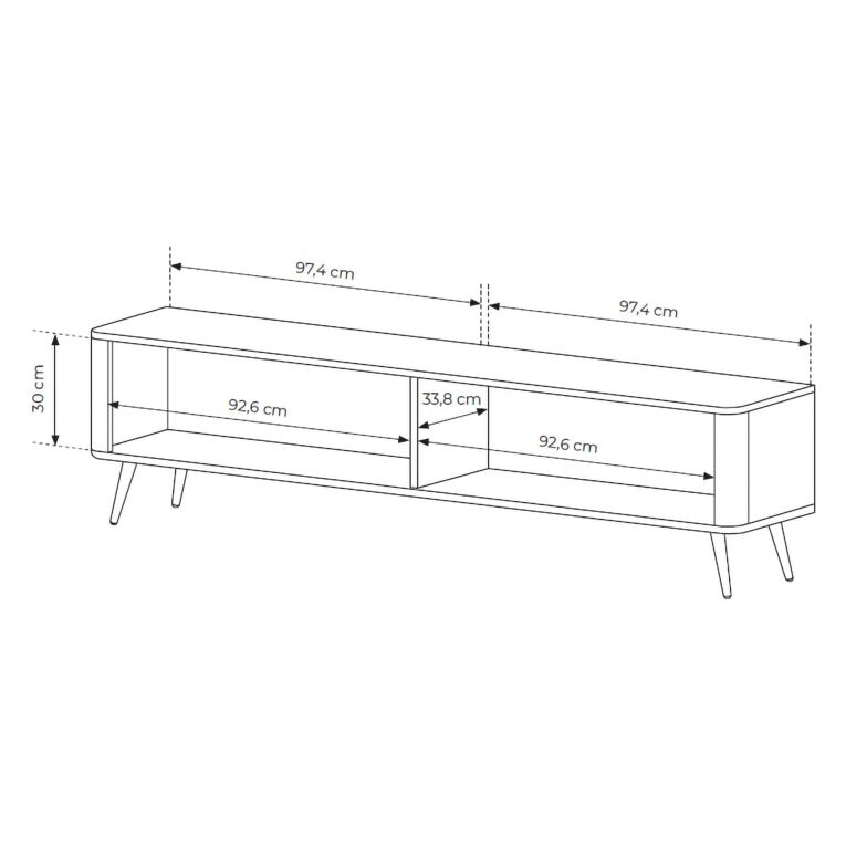 Mobile Porta tv Nero 2 Ripiani 2 Ante 200x38x51h cm, Ante Effetto Rigato con Piedini - Kala