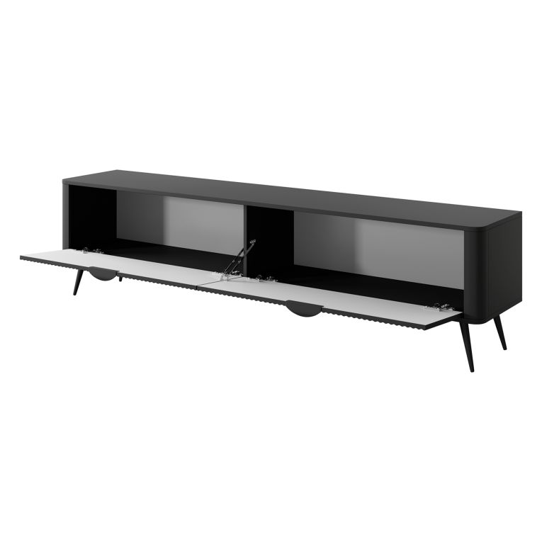 Mobile Porta tv Nero 2 Ripiani 2 Ante 200x38x51h cm, Ante Effetto Rigato con Piedini - Kala