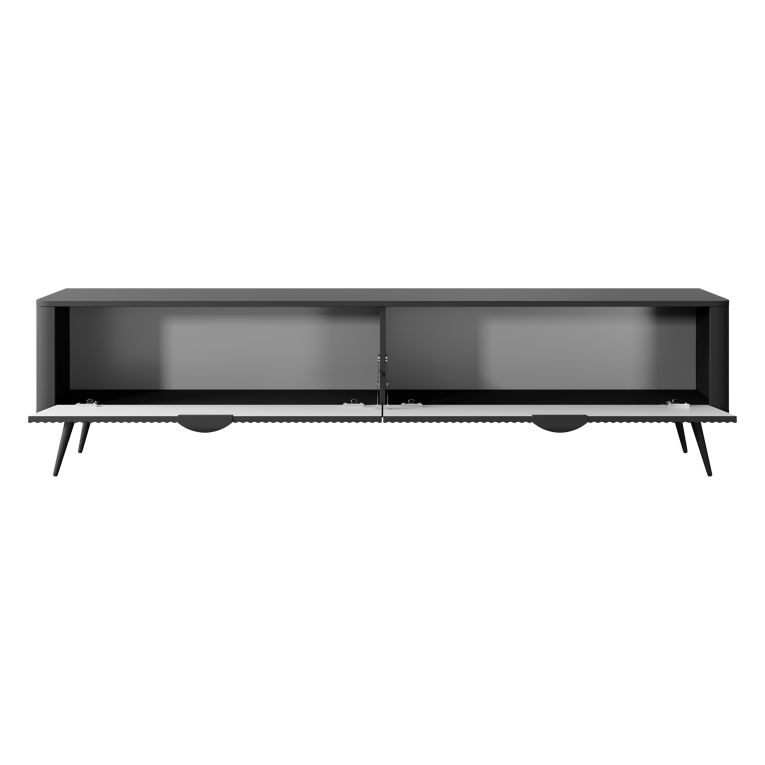 Mobile Porta tv Nero 2 Ripiani 2 Ante 200x38x51h cm, Ante Effetto Rigato con Piedini - Kala