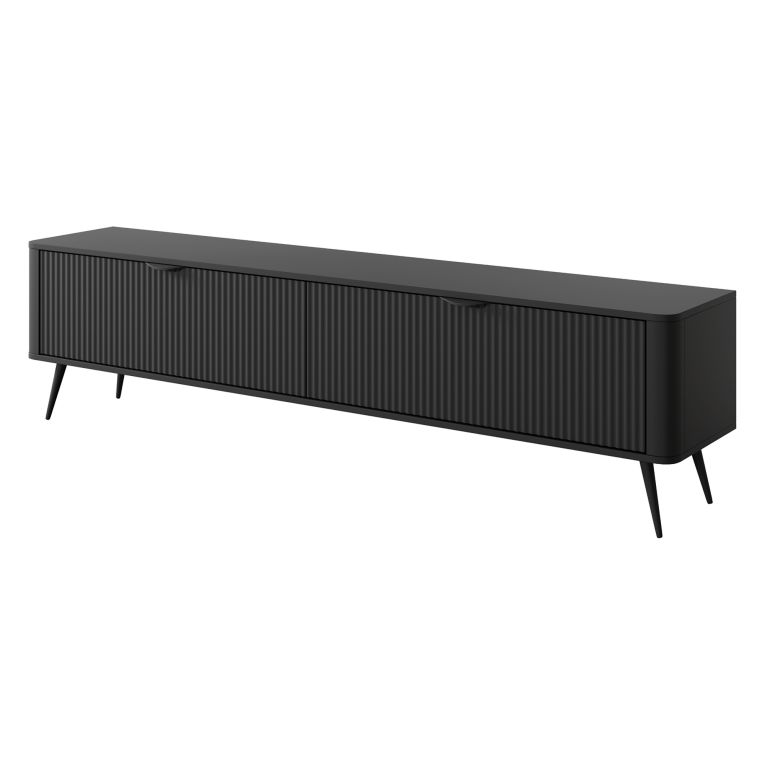 Mobile Porta tv Nero 2 Ripiani 2 Ante 200x38x51h cm, Ante Effetto Rigato con Piedini - Kala