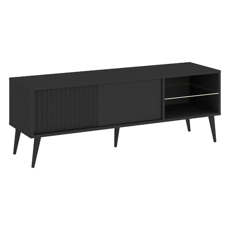 Mobile Porta tv Nero 2 Ripiani Un'anta 135x40x48h cm, con Piedini - Lilemi