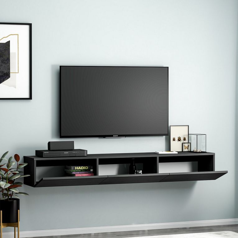 Mobile Porta tv Nero 3 Ante 3 Vani 180x31x26h cm, Apertura a Ribalta - Lariano