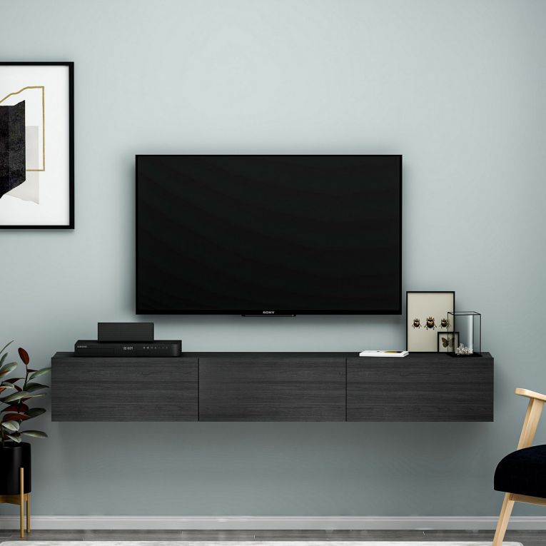 Mobile Porta tv Nero 3 Ante 3 Vani 180x31x26h cm, Apertura a Ribalta - Lariano