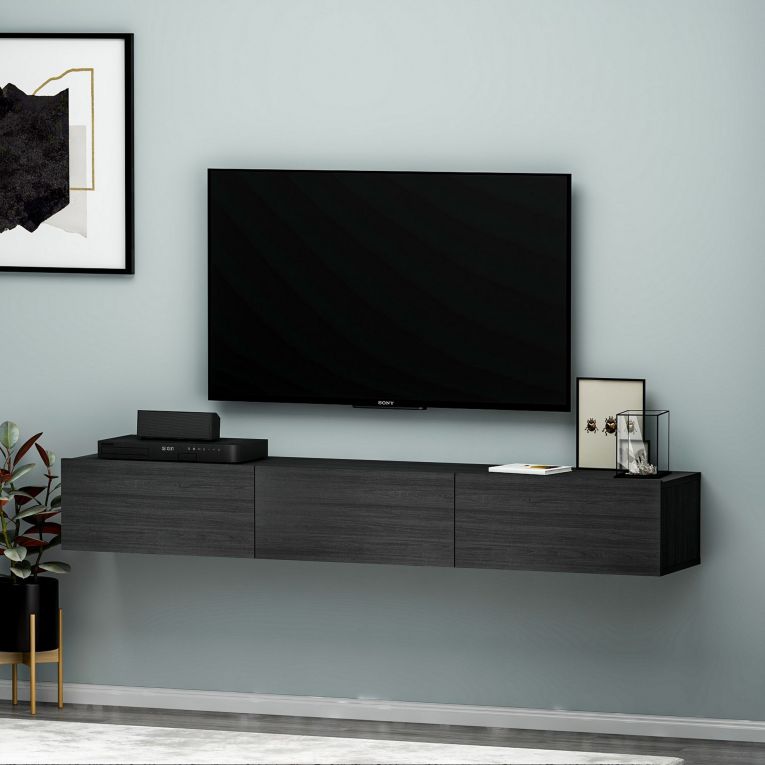 Mobile Porta tv Nero 3 Ante 3 Vani 180x31x26h cm, Apertura a Ribalta - Lariano