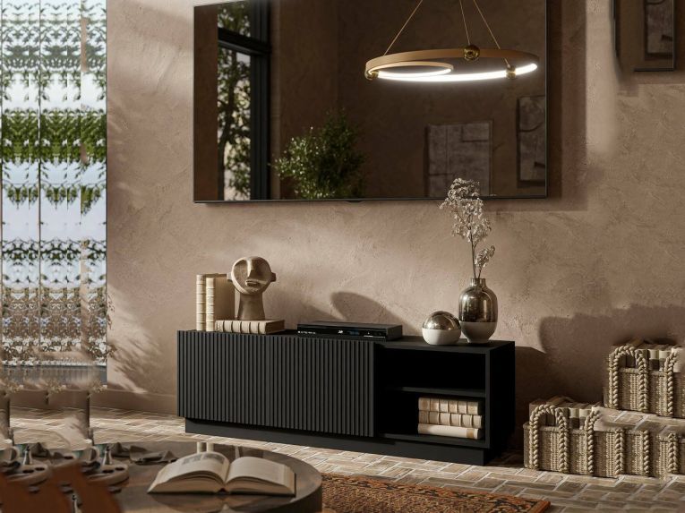 Mobile Porta tv Nero 3 Ripiani 2 Ante 150x40x48h cm, 6 Vani - Finita