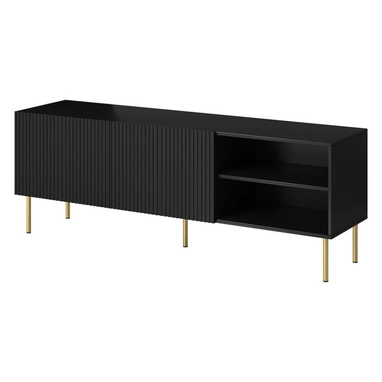 Mobile Porta tv Nero 3 Ripiani 2 Ante 150x42x52h cm, 6 Vani - Magnano