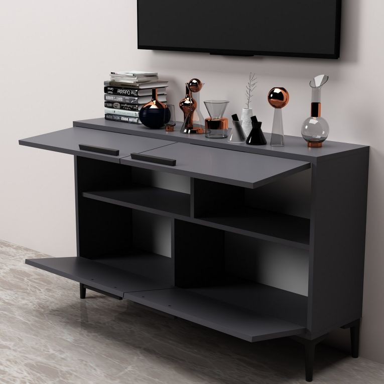 Mobile Porta tv Nero Antracite 2 Ripiani 4 Ante 120x30x75h cm, 4 Vani - Luzzi