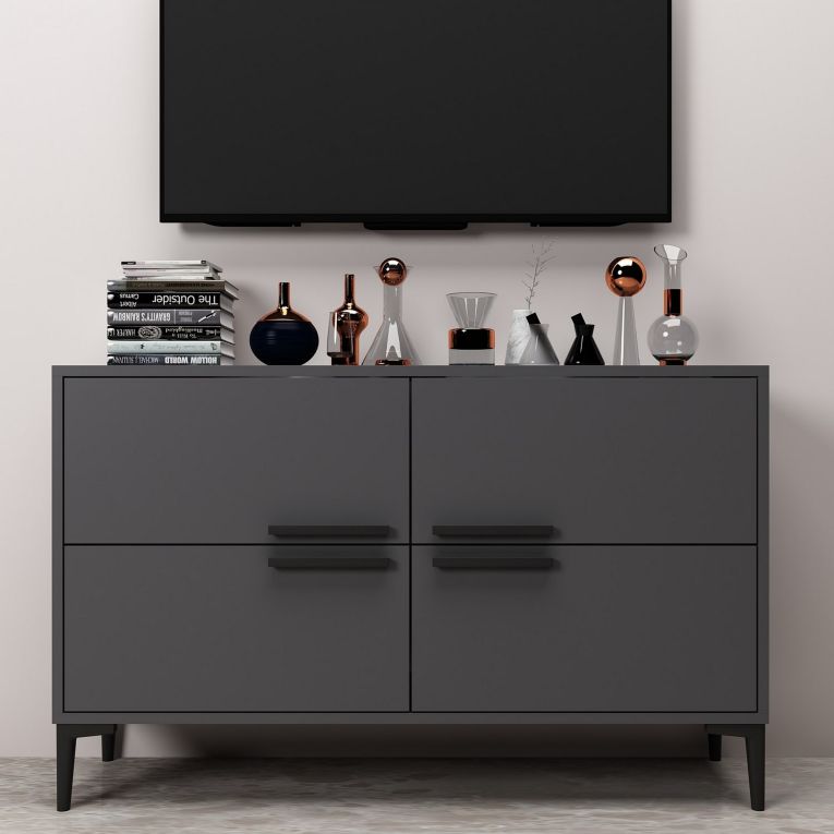 Mobile Porta tv Nero Antracite 2 Ripiani 4 Ante 120x30x75h cm, 4 Vani - Luzzi