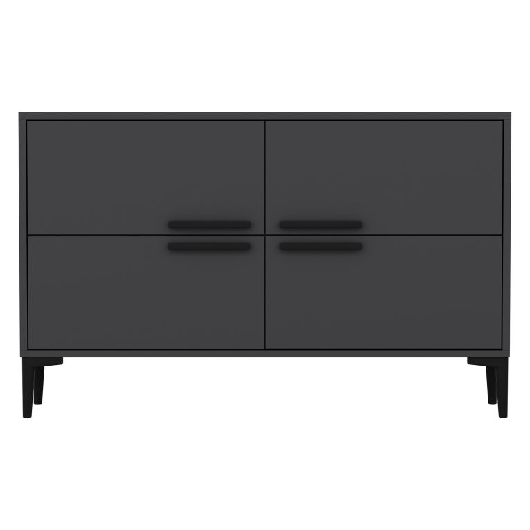 Mobile Porta tv Nero Antracite 2 Ripiani 4 Ante 120x30x75h cm, 4 Vani - Luzzi
