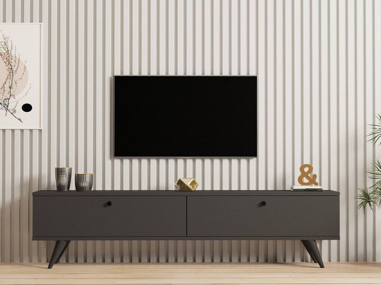 Mobile Porta tv Nero Antracite 2 Vani 2 Ante 160x25x40h cm, Apertura a Ribalta - Atestino