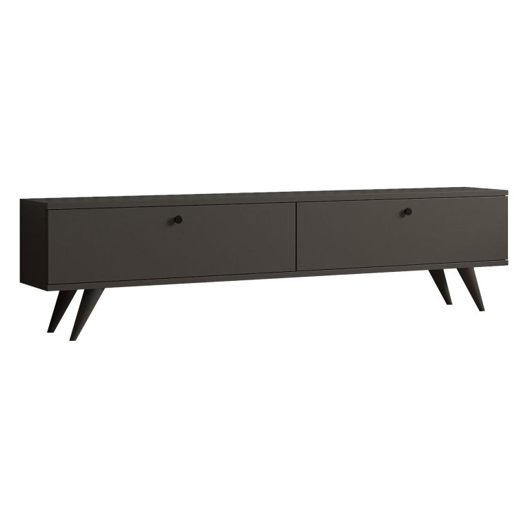 Mobile Porta tv Nero Antracite 2 Vani 2 Ante 160x25x40h cm, Apertura a Ribalta - Atestino