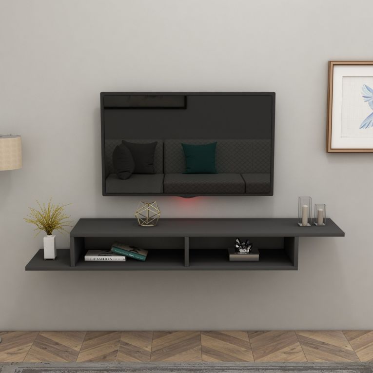 Mobile Porta tv Nero Antracite 2 Vani Peso Supportato 40 kg 120x30x18h cm, Installazione Sospeso - Ivrea