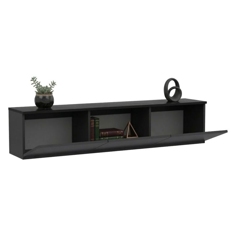 Mobile Porta tv Nero Antracite 3 Vani 3 Ante 160x32x35h cm, Apertura a Ribalta - Surrigone