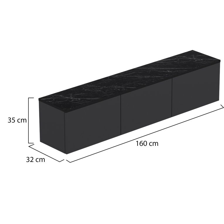 Mobile Porta tv Nero Antracite 3 Vani 3 Ante 160x32x35h cm, Apertura a Ribalta - Surrigone