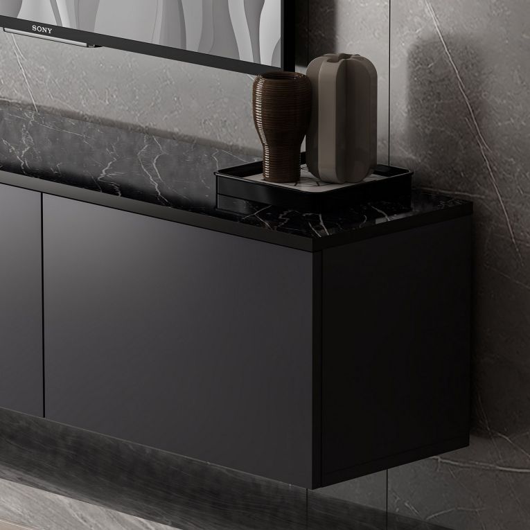 Mobile Porta tv Nero Antracite 3 Vani 3 Ante 160x32x35h cm, Apertura a Ribalta - Surrigone