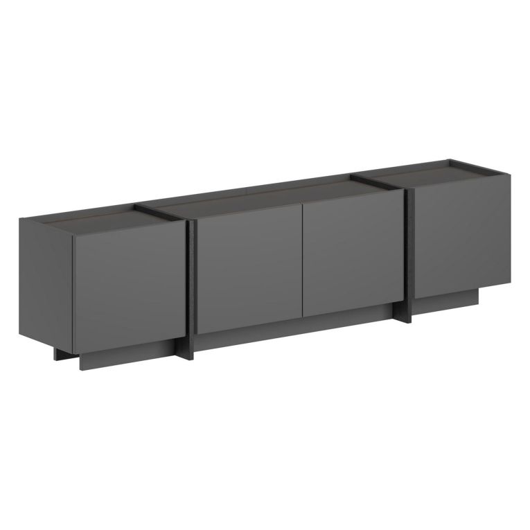 Mobile Porta tv Nero Antracite Apertura a Ribalta 4 Ante 180x35x46h cm, 4 Vani - Nokarara