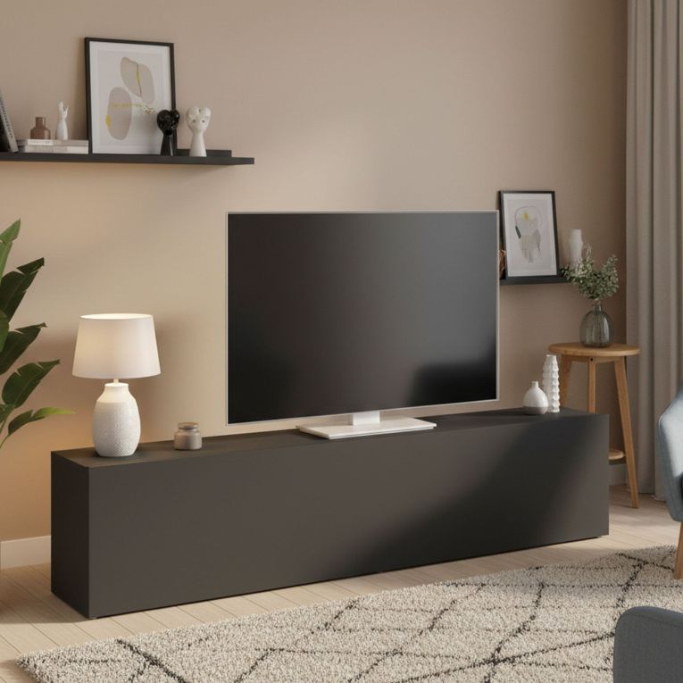 Mobile Porta tv Nero Antracite Apertura a Ribalta Un'anta 180x30x40h cm, 2 Vani - Alakazam