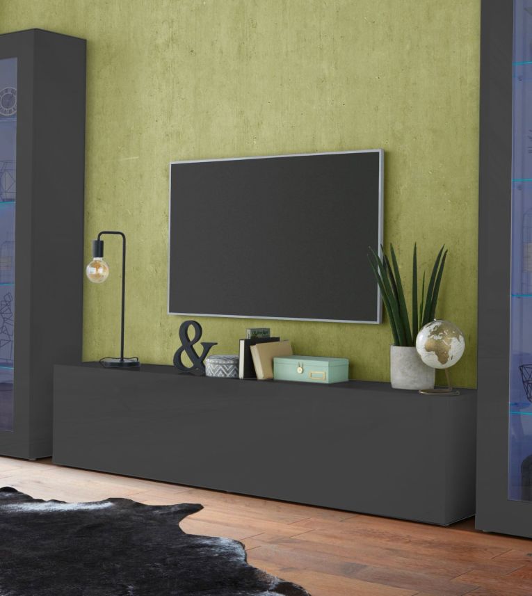 Mobile Porta tv Nero Antracite Apertura a Ribalta Un'anta 180x30x40h cm, 2 Vani - Alakazam