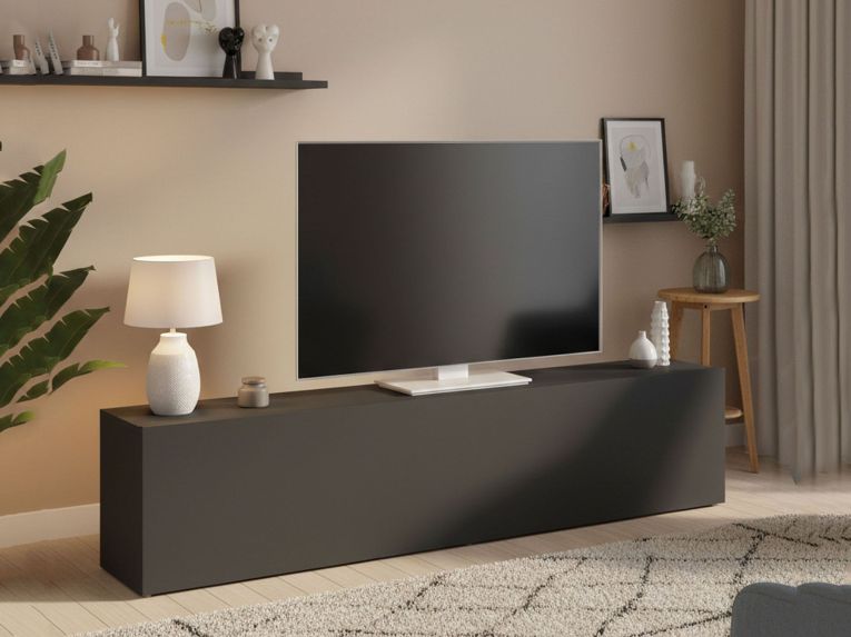 Mobile Porta tv Nero Antracite Apertura a Ribalta Un'anta 180x30x40h cm, 2 Vani - Alakazam