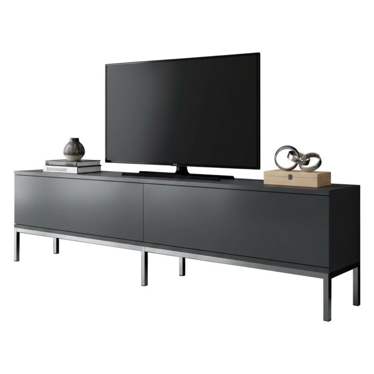 Mobile Porta tv Nero Antracite Argento Cassetti un Ripiano 180x30x47h cm, 2 Ante - Espero