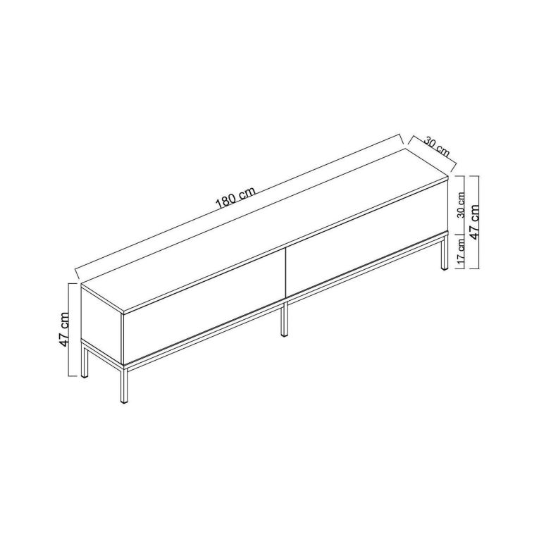 Mobile Porta tv Nero Antracite Argento Cassetti un Ripiano 180x30x47h cm, 2 Ante - Espero
