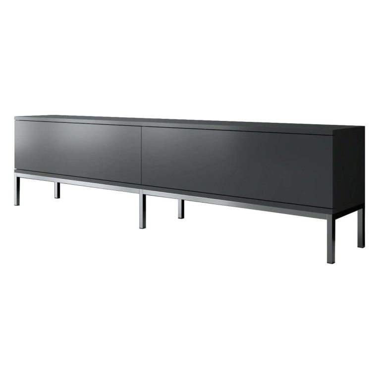 Mobile Porta tv Nero Antracite Argento Cassetti un Ripiano 180x30x47h cm, 2 Ante - Espero