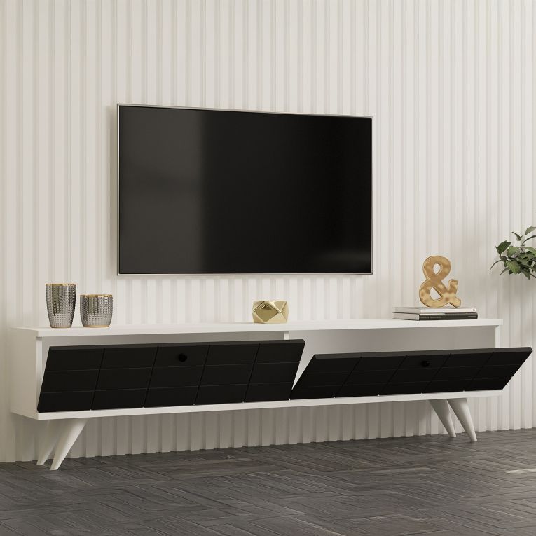 Mobile Porta tv Nero Antracite Bianco 2 Ante Apertura a Ribalta 160x25x35h cm, 2 Vani - Tresana