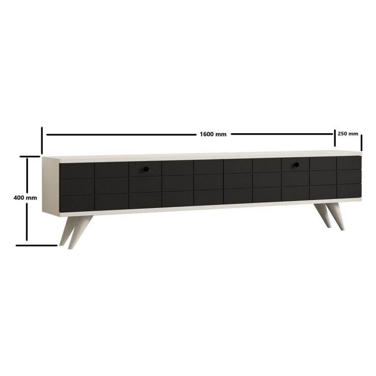 Mobile Porta tv Nero Antracite Bianco 2 Ante Apertura a Ribalta 160x25x35h cm, 2 Vani - Tresana