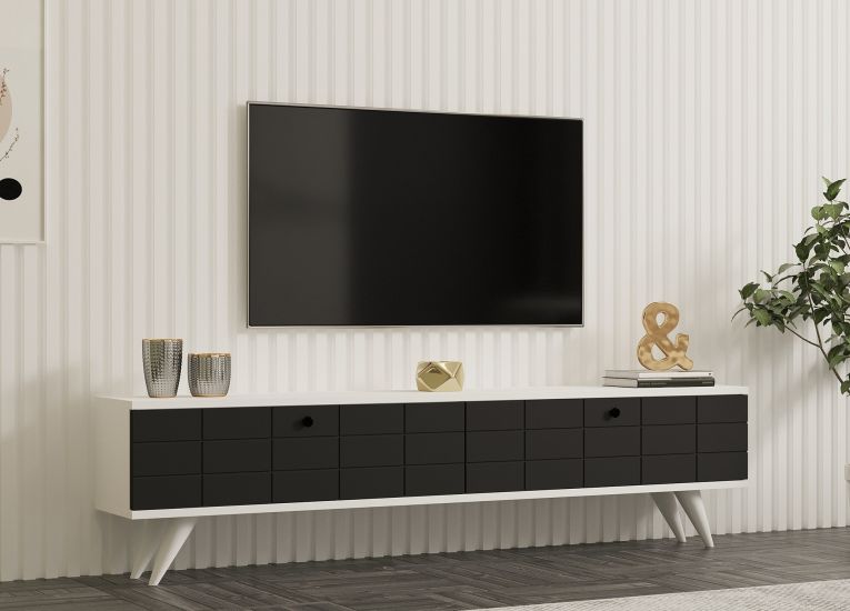Mobile Porta tv Nero Antracite Bianco 2 Ante Apertura a Ribalta 160x25x35h cm, 2 Vani - Tresana