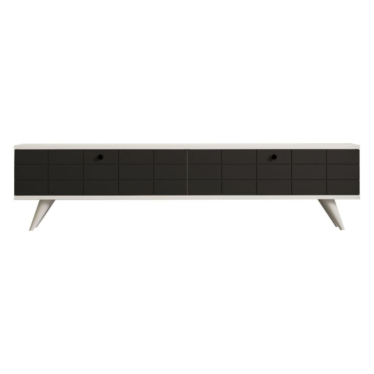 Mobile Porta tv Nero Antracite Bianco 2 Ante Apertura a Ribalta 160x25x35h cm, 2 Vani - Tresana