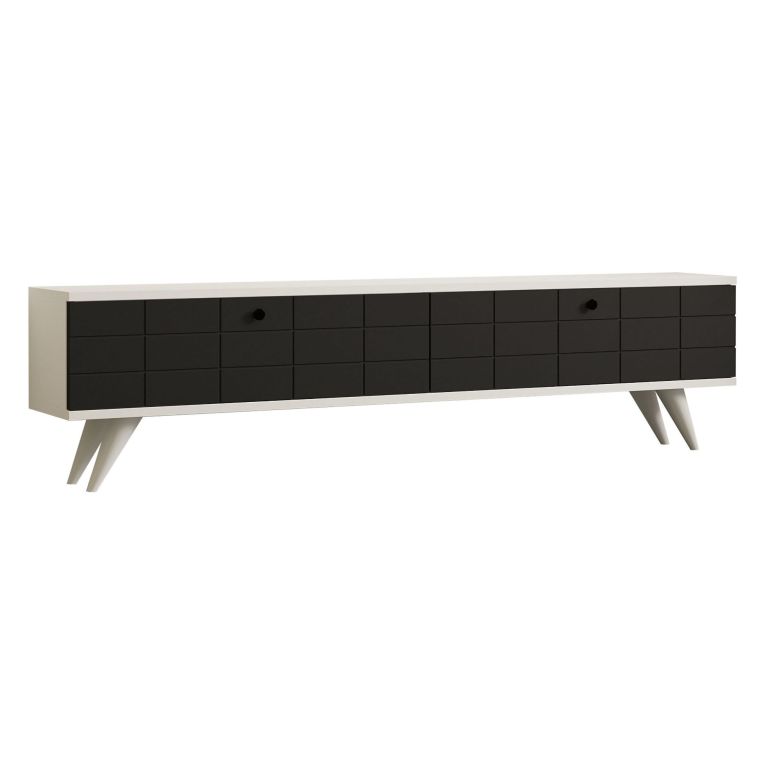 Mobile Porta tv Nero Antracite Bianco 2 Ante Apertura a Ribalta 160x25x35h cm, 2 Vani - Tresana