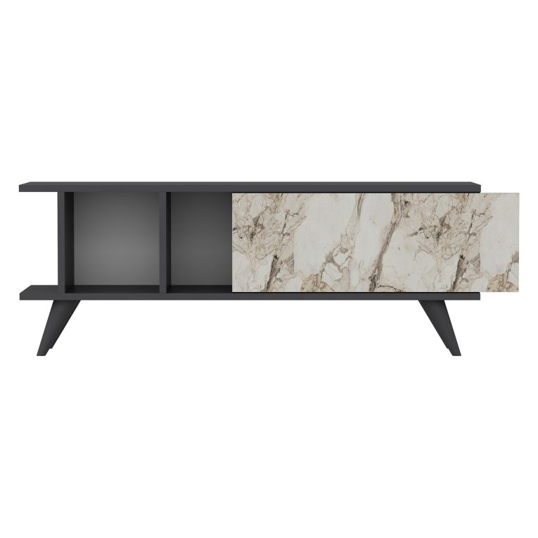 Mobile Porta tv Nero Antracite Bianco Marmo Un'anta Apertura Scorrevole 120x30x45h cm, 2 Vani - Futani