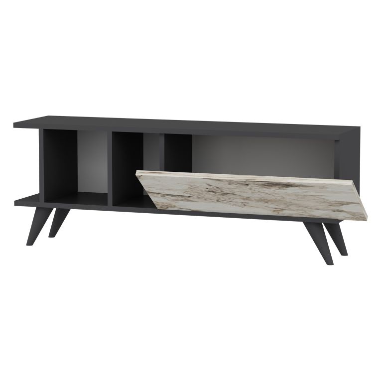 Mobile Porta tv Nero Antracite Bianco Marmo Un'anta Apertura Scorrevole 120x30x45h cm, 2 Vani - Futani