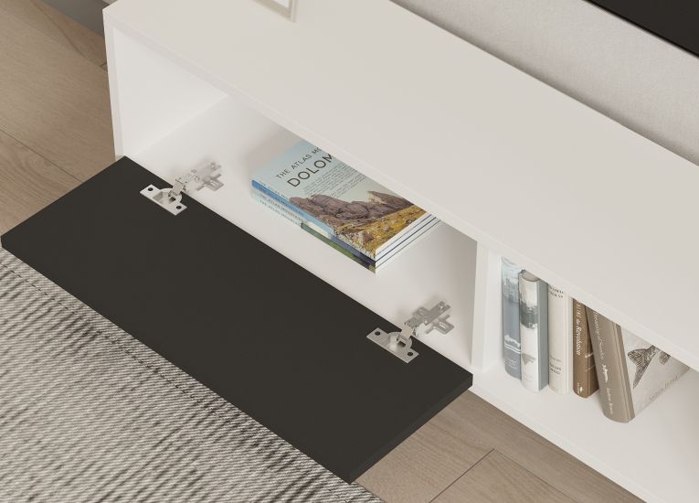 Mobile Porta tv Nero Antracite Bianco Un'anta Apertura a Ribalta 120x25x37h cm, 2 Vani - Taurasi