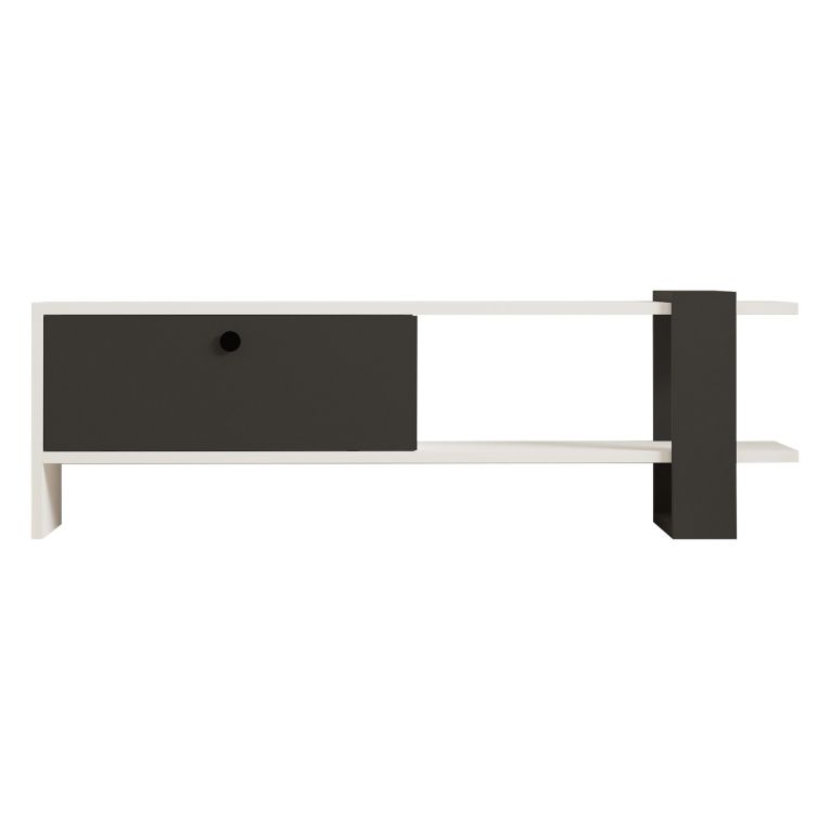 Mobile Porta tv Nero Antracite Bianco Un'anta Apertura a Ribalta 120x25x37h cm, 2 Vani - Taurasi
