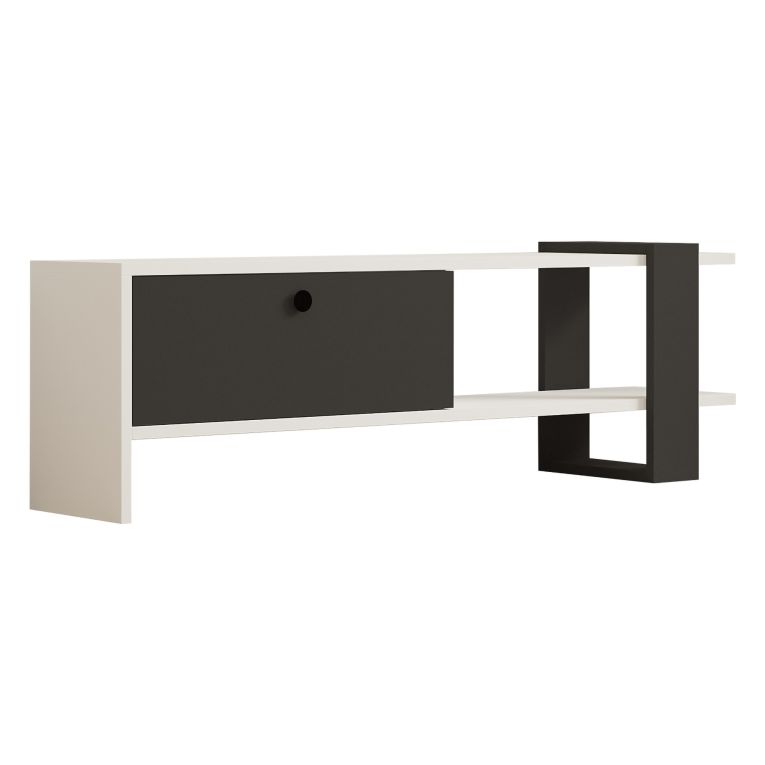 Mobile Porta tv Nero Antracite Bianco Un'anta Apertura a Ribalta 120x25x37h cm, 2 Vani - Taurasi