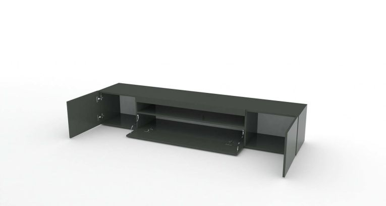 Mobile Porta tv Nero Antracite Lucido 2 Ripiani 3 Ante 200x40x37h cm, con Luci led Made in Italy - Amore