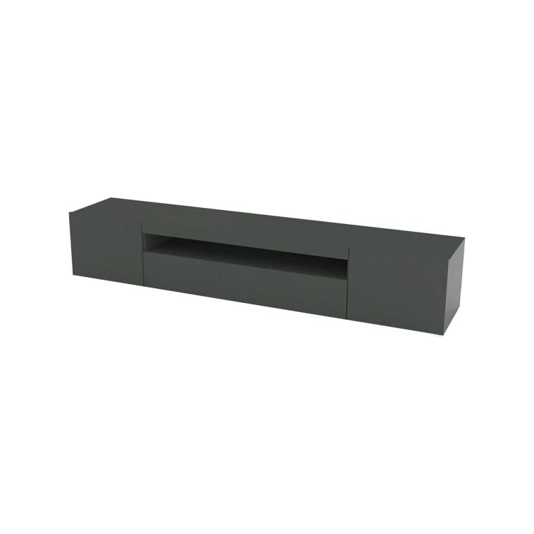 Mobile Porta tv Nero Antracite Lucido 2 Ripiani 3 Ante 200x40x37h cm, con Luci led Made in Italy - Amore
