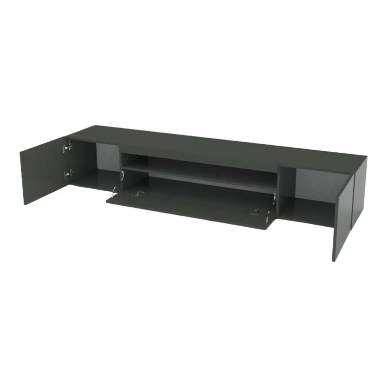 Mobile Porta tv Nero Antracite Lucido 2 Ripiani Apertura Battente, a Ribalta 200x40x37h cm, 3 Ante Made in Italy - Amore