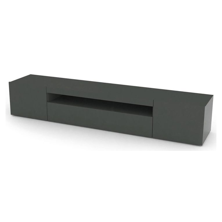 Mobile Porta tv Nero Antracite Lucido 2 Ripiani Apertura Battente, a Ribalta 200x40x37h cm, 3 Ante Made in Italy - Amore