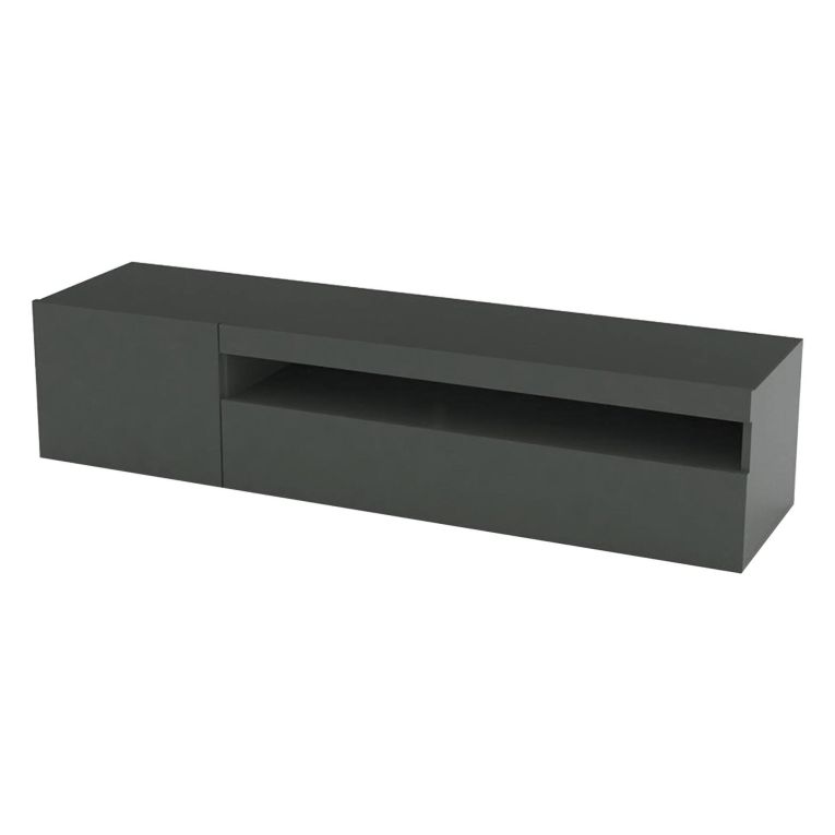 Mobile Porta tv Nero Antracite Lucido un Ripiano 2 Ante 150x40x37h cm, con Luci led Made in Italy - Acrilya